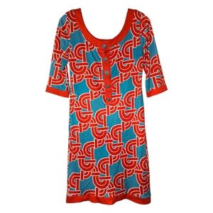 Rare YOANA BARASCHI Statement 100% Silk BOLD Print Dress Wedding Brunch